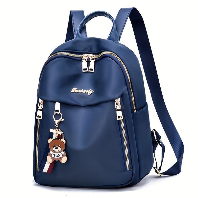 Oxford Cloth Backpack With Bear Pendant for Women
