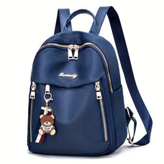 Oxford Cloth Backpack With Bear Pendant for Women