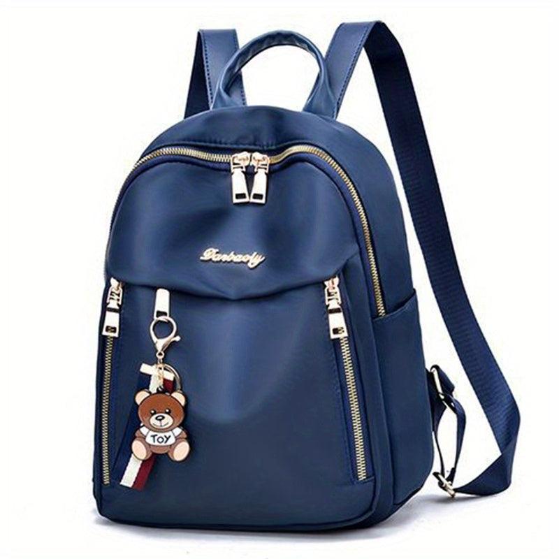 Oxford Cloth Backpack With Bear Pendant for Women