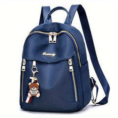 Oxford Cloth Backpack With Bear Pendant for Women