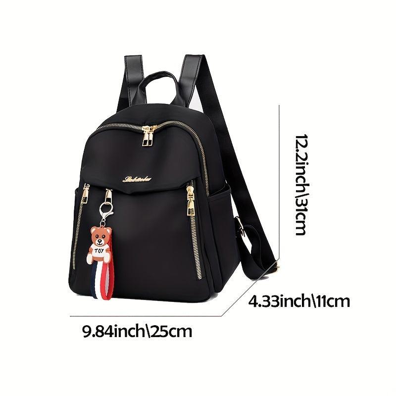 Oxford Cloth Backpack With Bear Pendant for Women