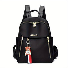 Oxford Cloth Backpack With Bear Pendant for Women
