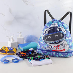 Cartoon Waterproof Drawstring Backpack Dry Wet Separation Swim Bag