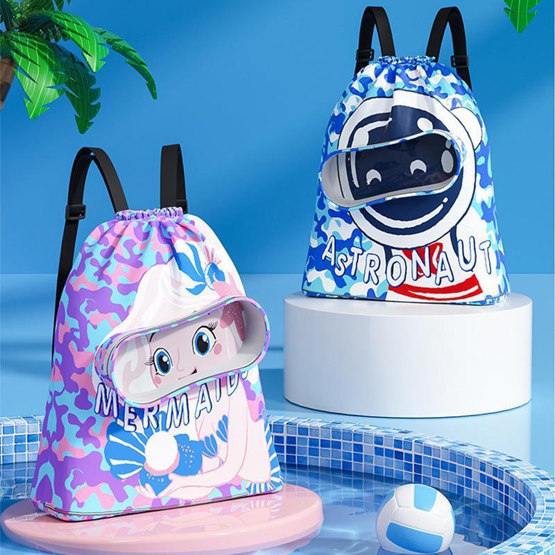 Cartoon Waterproof Drawstring Backpack Dry Wet Separation Swim Bag