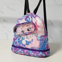 Cartoon Waterproof Drawstring Backpack Dry Wet Separation Swim Bag