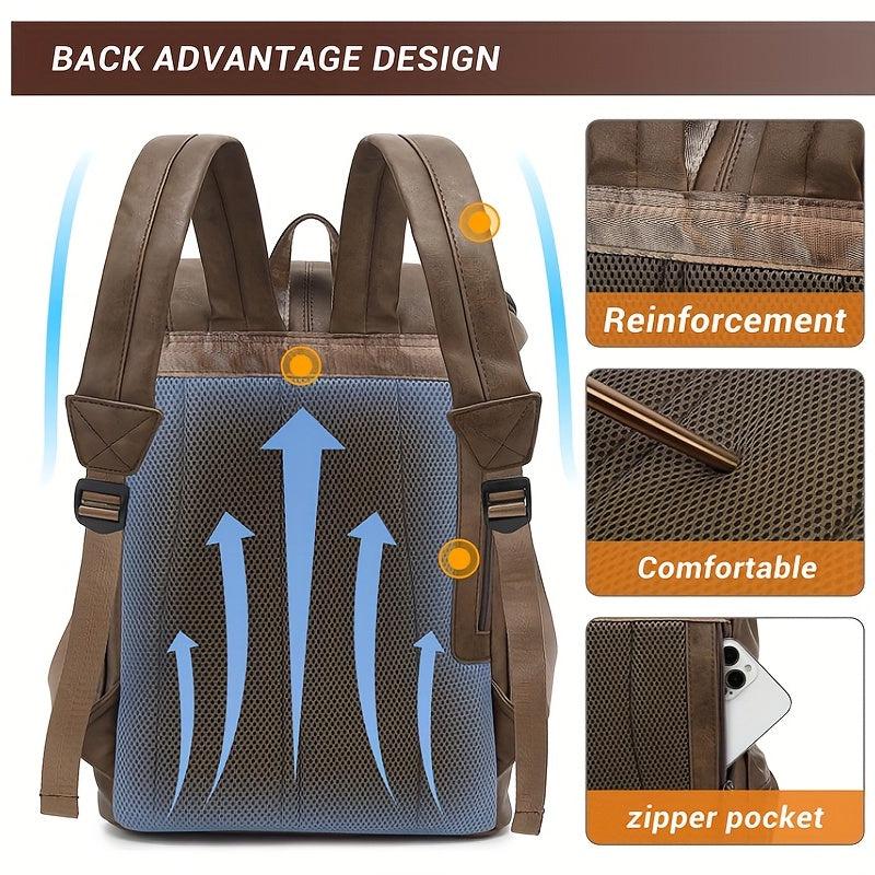 Casual Large Capacity PU Leather Backpack Laptop Vintage Travel