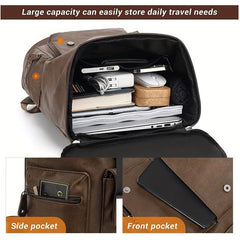 Casual Large Capacity PU Leather Backpack Laptop Vintage Travel