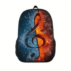 Water Fire Music Notes School Bag 3D Print Backpack