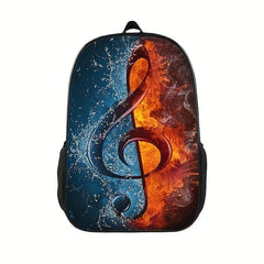 Water Fire Music Notes School Bag 3D Print Backpack