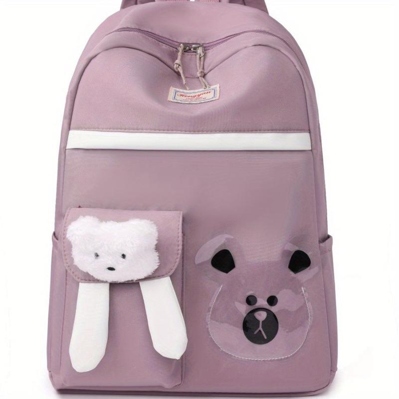 Bear Pattern Backpack With Bear Charm Student Backpack Large Capacity