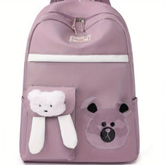Bear Pattern Backpack With Bear Charm Student Backpack Large Capacity