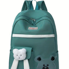 Bear Pattern Backpack With Bear Charm Student Backpack Large Capacity