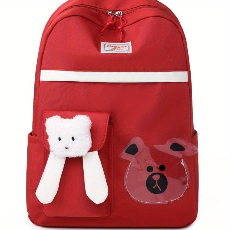 Bear Pattern Backpack With Bear Charm Student Backpack Large Capacity