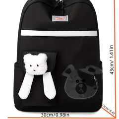 Bear Pattern Backpack With Bear Charm Student Backpack Large Capacity