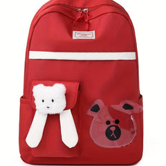 Bear Pattern Backpack With Bear Charm Student Backpack Large Capacity