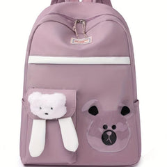 Bear Pattern Backpack With Bear Charm Student Backpack Large Capacity