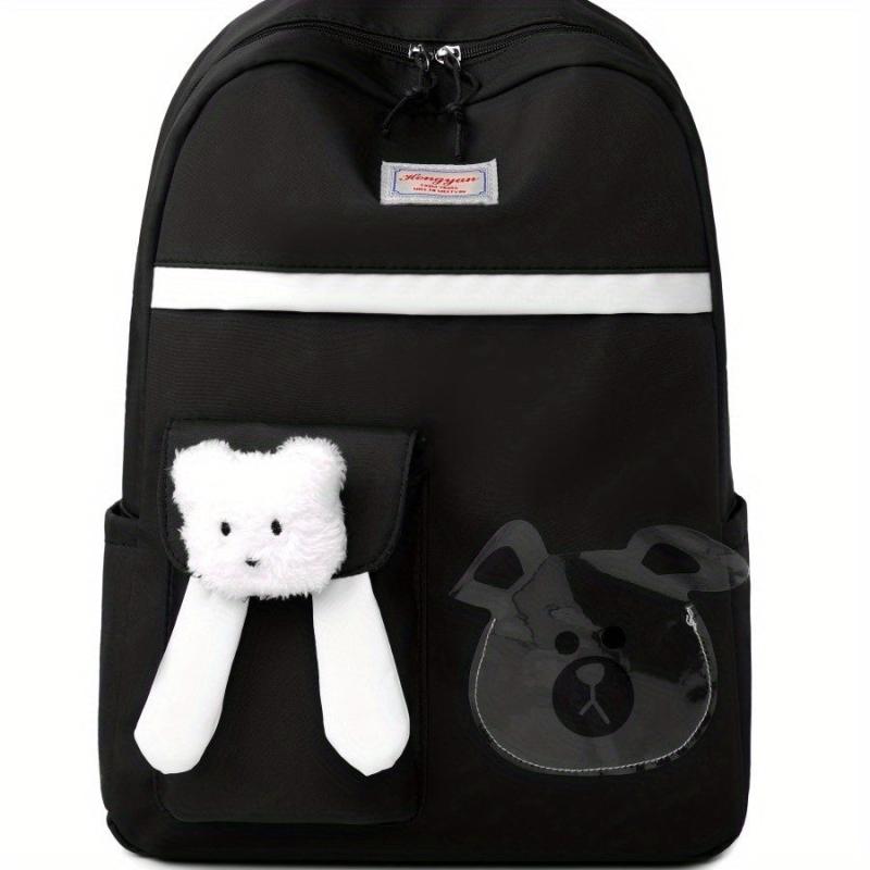 Bear Pattern Backpack With Bear Charm Student Backpack Large Capacity