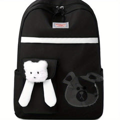 Bear Pattern Backpack With Bear Charm Student Backpack Large Capacity