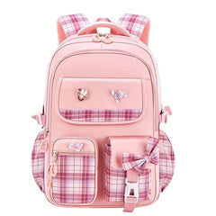 Bow Decor Casual Backpack Lightweight Waterproof Large Capacity School Bag