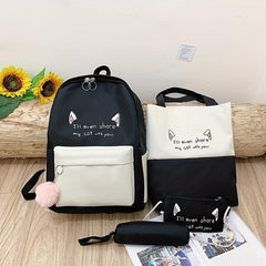 4pcs Women's Preppy Style Backpack Crossbody Handbag Set