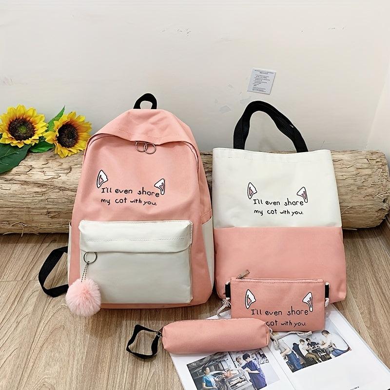 4pcs Women's Preppy Style Backpack Crossbody Handbag Set