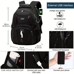 Waterproof Durable Backpack USB Charging Port Travel Student Computer Bag