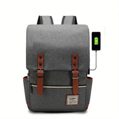Vintage Notebook Computer Backpack USB Charging Port Waterproof Travel Backpack