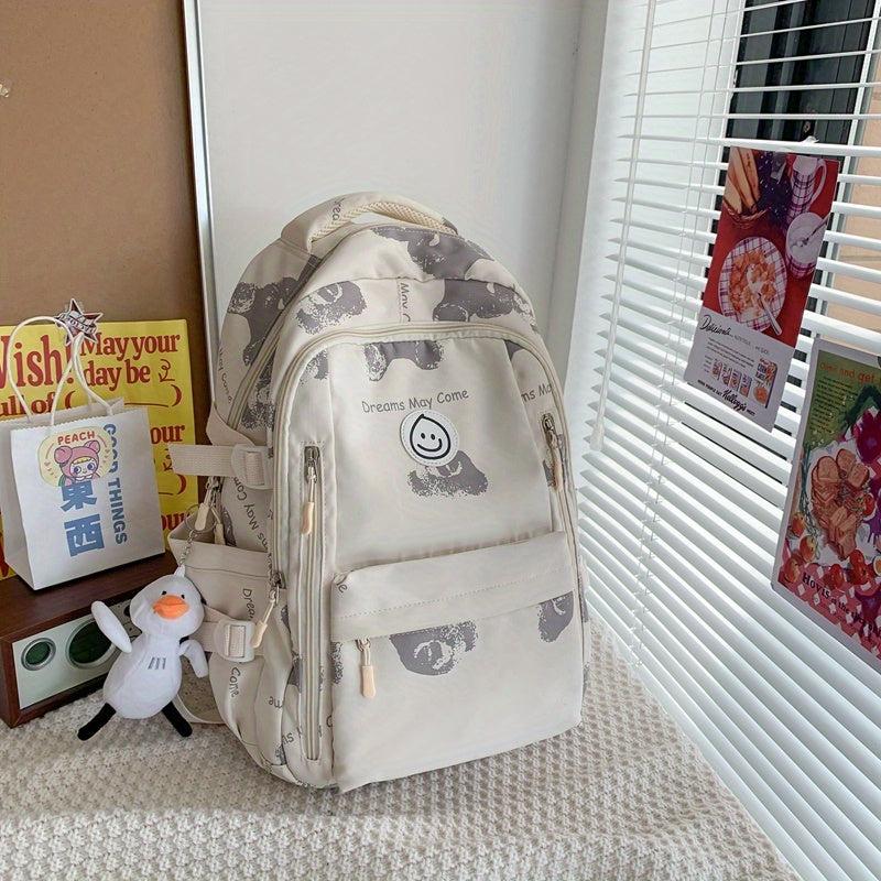 Casual Layer School Bag Large Capacity Student Backpack with Duck Pendant
