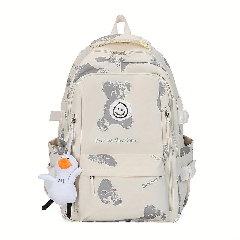 Casual Layer School Bag Large Capacity Student Backpack with Duck Pendant