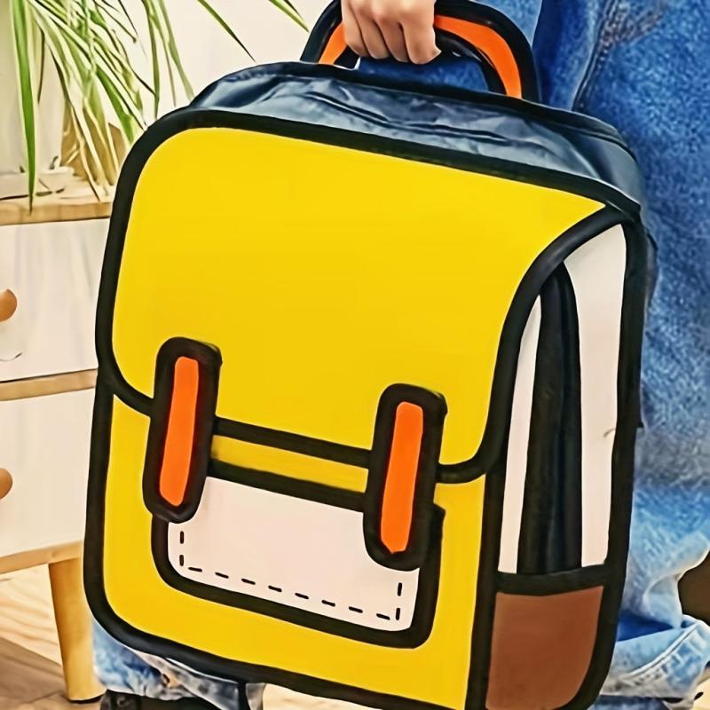 2D Drawing Backpack Cartoon School Bag Outdoor Daypack