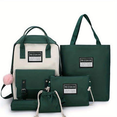 5pcs Casual School Bag Set Large Capacity Backpack Tote Bag