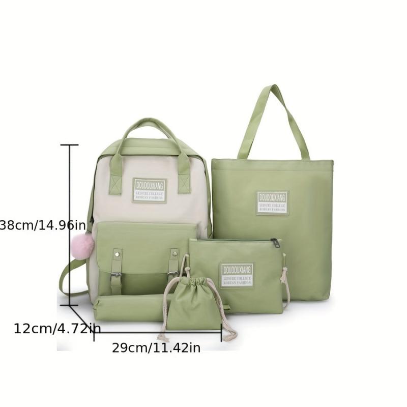 5pcs Casual School Bag Set Large Capacity Backpack Tote Bag