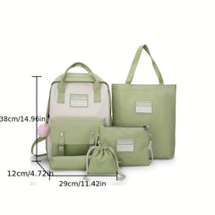 5pcs Casual School Bag Set Large Capacity Backpack Tote Bag