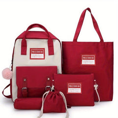 5pcs Casual School Bag Set Large Capacity Backpack Tote Bag