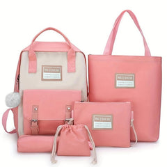 5pcs Casual School Bag Set Large Capacity Backpack Tote Bag