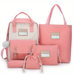 5pcs Casual School Bag Set Large Capacity Backpack Tote Bag