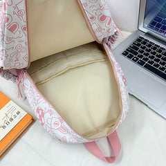 Preppy Style Printed Backpack w/ Puppy Pendant Large Capacity Travel Bag