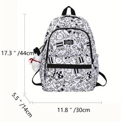 Preppy Style Printed Backpack w/ Puppy Pendant Large Capacity Travel Bag