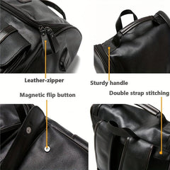 Vintage PU Leather Backpack USB Charging Port Waterproof Travel School Bag