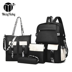 MezyTicky 4pc Leisure Backpack Set with Shoulder Bag & Pen Pouch