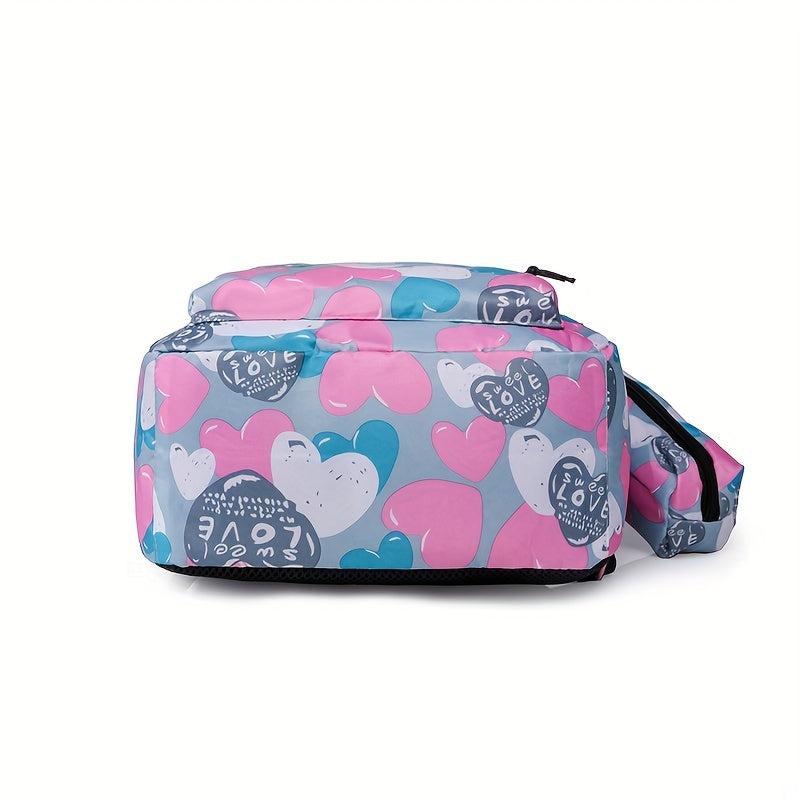 Heart Printed Large Capacity Backpack Set