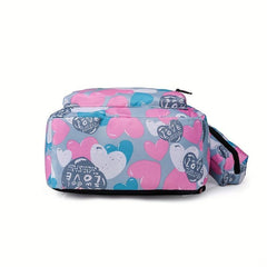 Heart Printed Large Capacity Backpack Set
