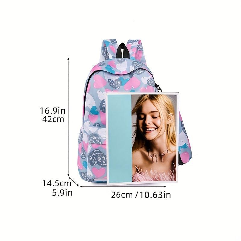 Heart Printed Large Capacity Backpack Set