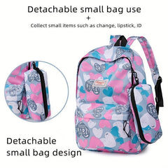 Heart Printed Large Capacity Backpack Set