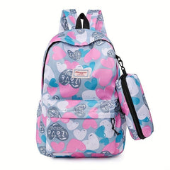 Heart Printed Large Capacity Backpack Set