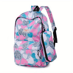 Heart Printed Large Capacity Backpack Set
