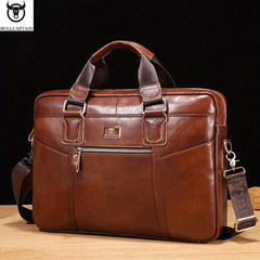 Bull Captain Leather Briefcase Men Large Capacity Multifunctional Shoulder Bag