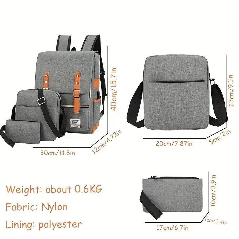 3Pcs Flap Backpack Set Crossbody Bag Handbag Nylon Laptop Outdoor Travel