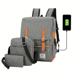 3Pcs Flap Backpack Set Crossbody Bag Handbag Nylon Laptop Outdoor Travel