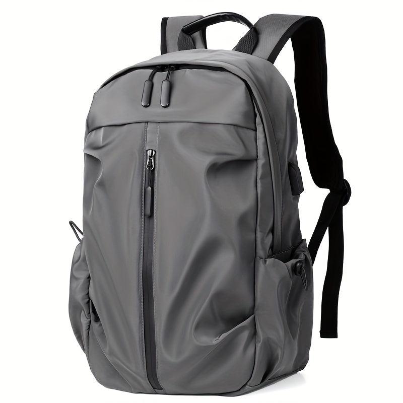 Pleated Backpack USB Charging Port Laptop Bag Business Trip Conference Solid Ver